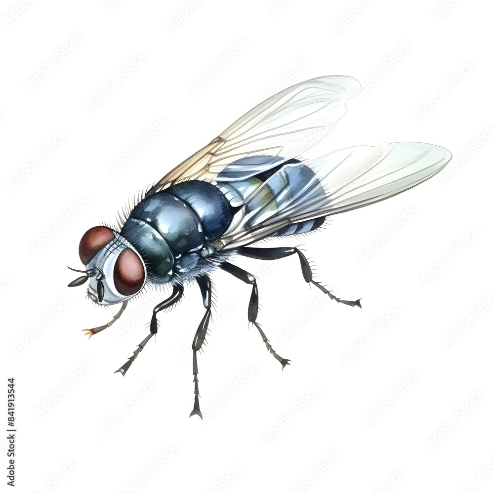Detailed Watercolor of a Fly Insect Isolated on White Detailed Watercolor of a Fly Insect Isolated on White