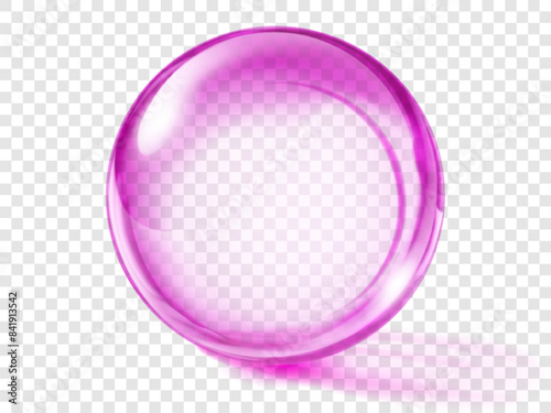 Large translucent colored sphere in purple colors with glares and shadow on transparent background. Vector illustration for design projects and creative works