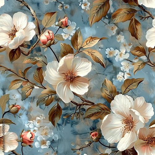 painting effect Shabby Chic flowers pattern seamless