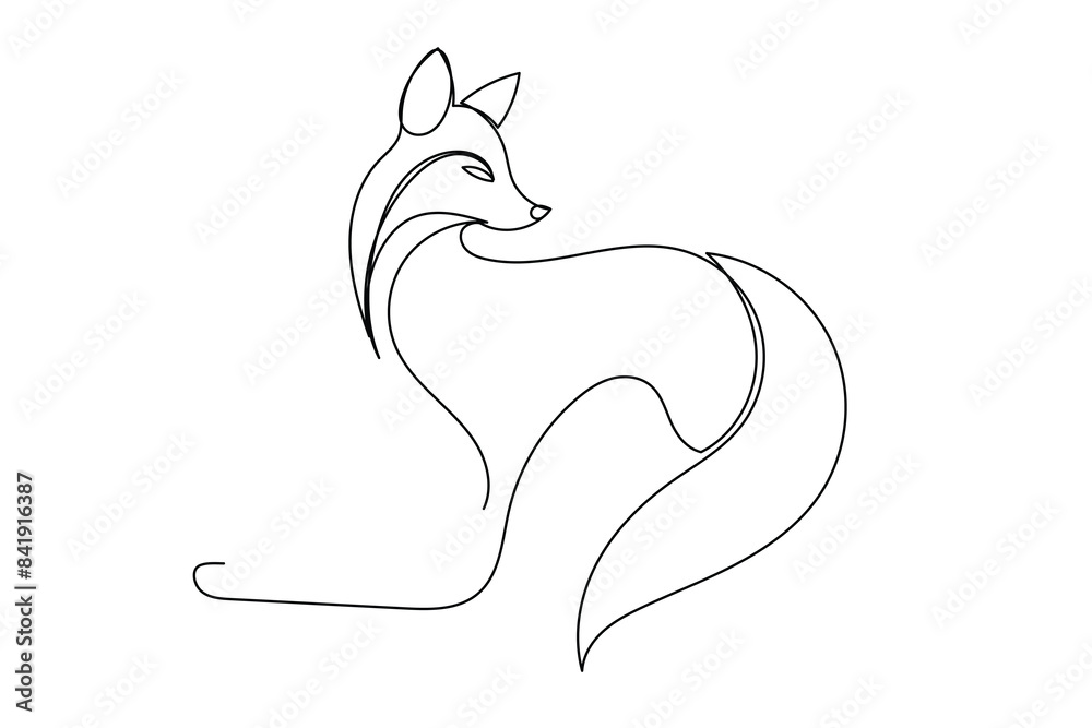 Naklejka premium Doodle Fox Line Portrait. Editable Abstract Fox Logo Vector Line Sketch. Simple Curve Line Fox Symbol Silhouette Icon Design Isolated on White Background
