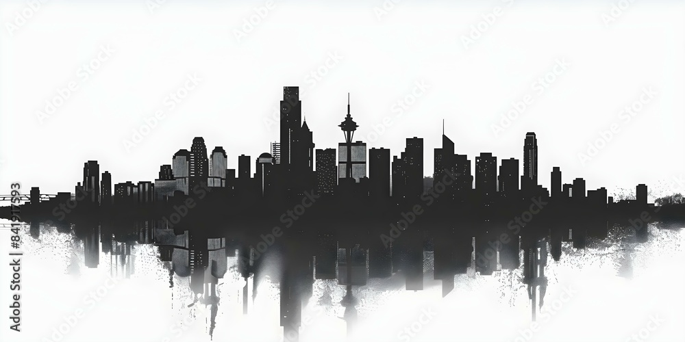 Isolated city skyline silhouette background with vast panoramic buildings. Concept City Skylines, Silhouettes, Buildings, Panoramic Views, Urban Landscapes