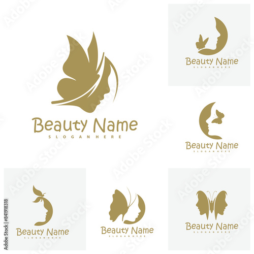 Set of Vector logo design for beauty salon with Butterfly, hair salon, cosmetic