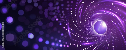 Abstract purple background with glowing dots and dynamic light swirl effect