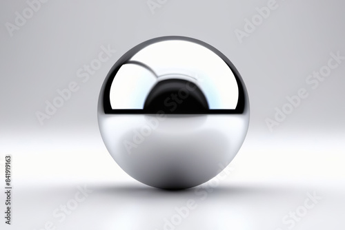 highly reflective chrome sphere sits against a plain white background, emphasizing its sleek and minimalist design. The smooth and glossy surface gives it a modern and sophisticated appearance
