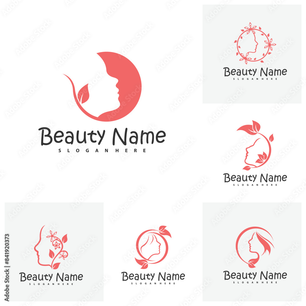 Set of Natural Floral Beauty woman face logo design, Beauty logo design template vector Set of Natural Floral Beauty woman face logo design, Beauty logo design template vector