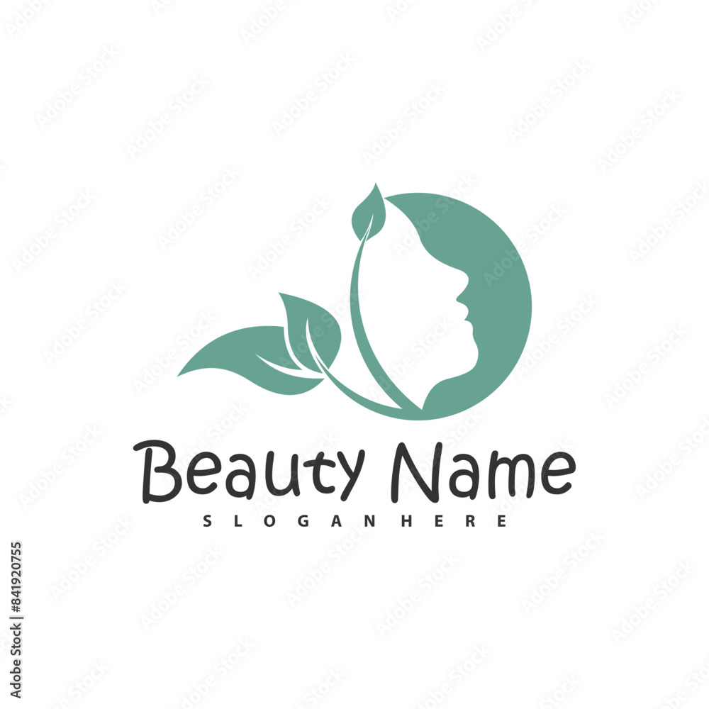 Fototapeta premium Natural Floral Beauty woman face logo design, Beauty logo design template vector