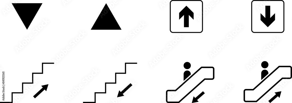 Elevator escalator stairs sign up and down icon isolated on white ...