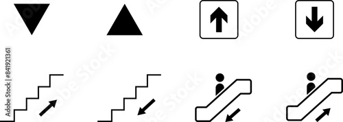 Elevator escalator stairs sign up and down icon isolated on white background flat vector illustration. 