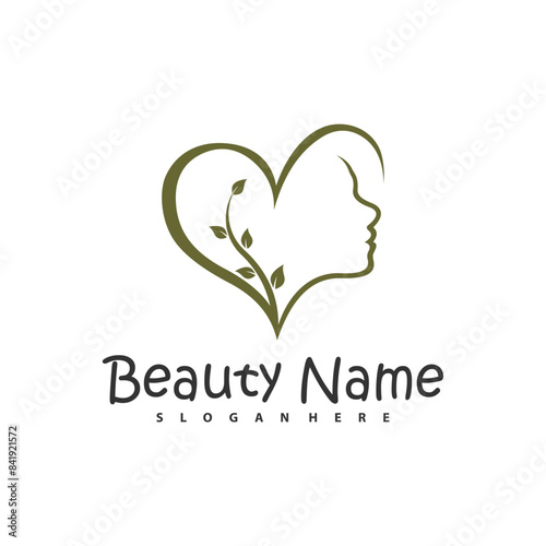 Natural Floral Beauty woman face logo design, Beauty logo design template vector