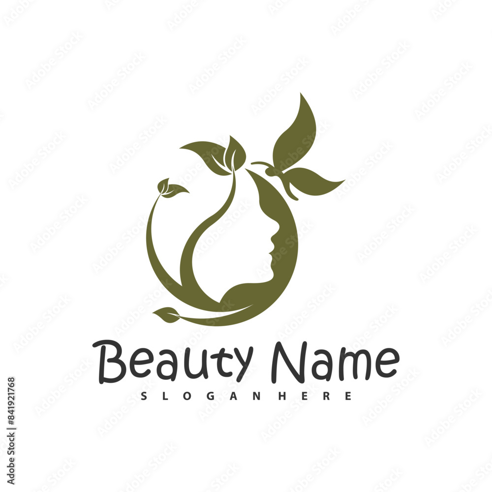 Fototapeta premium Natural Floral Beauty woman face logo design, Beauty logo design template vector
