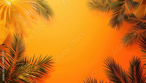 abstract summer background with palm trees  sun and orange color Generative AI