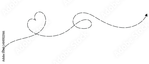 Curved dotted arrow. Zigzag arrow stripes design with dotted lines. Dashed line arrow. hand drawn dashed arrow. Doodle, sketch style. isolated on white background. Vector illustration.