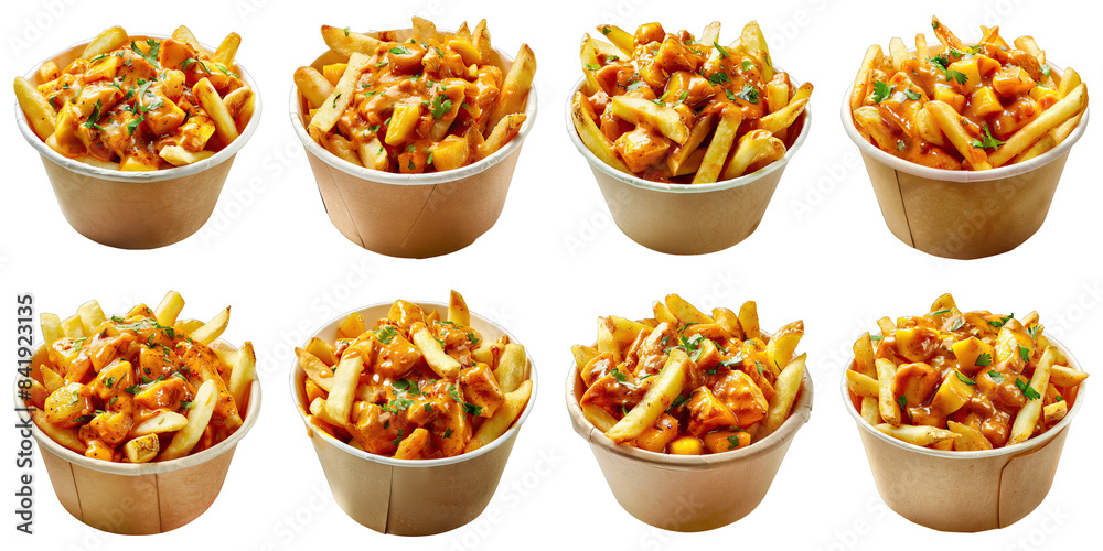 Set of Curry Fries With Mango Chutney isolated on transparent png background. Generative ai Set of Curry Fries With Mango Chutney isolated on transparent png background. Generative ai