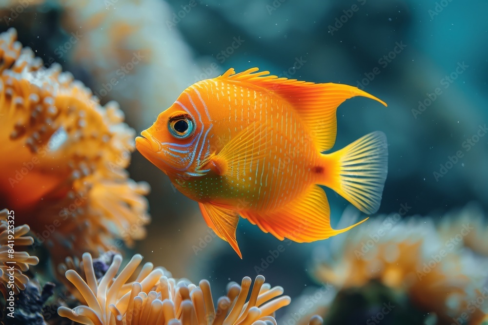 Close-up of a golden fish underwater Close-up of a golden fish underwater