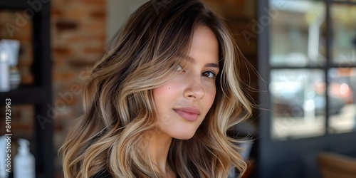 Diversity and styling technique in the beauty industry Woman with balayage highlights. Concept Beauty Industry Trends, Balayage Highlights, Styling Techniques, Diversity in Beauty Industry