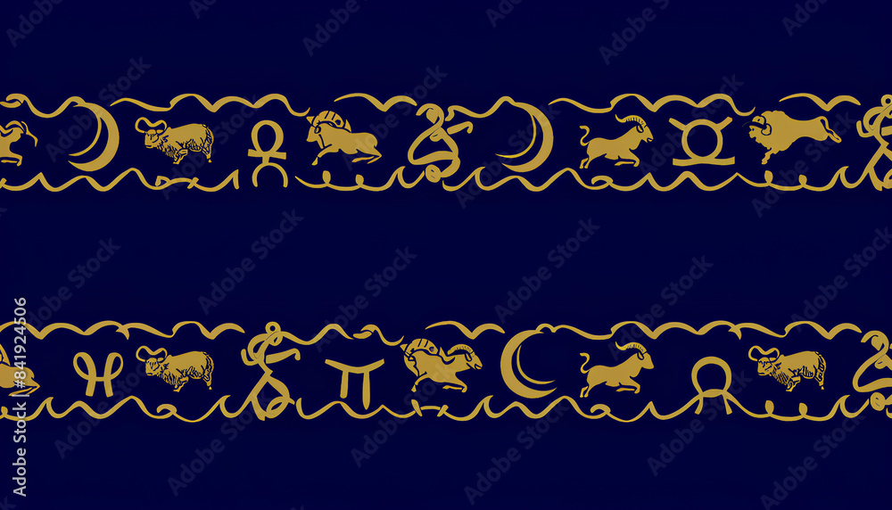 Horizontal pattern with zodiac signs on a dark blue background Horizontal pattern with zodiac signs on a dark blue background