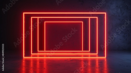 Red neon frames illuminating a dark navy background  perfect for displaying goods  film posters  and event signs in a modern setting