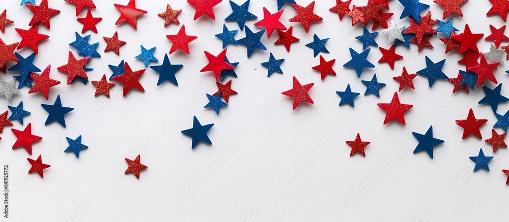Illustration of tiny red and blue stars scattered on a white backdrop, reflecting the joy of American holidays. Illustration of tiny red and blue stars scattered on a white backdrop, reflecting the joy of American holidays.