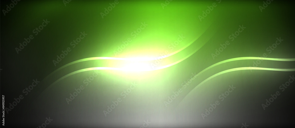Naklejka premium Neon glowing circle rays, light round lines in the dark, planet style neon wave lines. Energetic electric concept design for wallpaper, banner, background