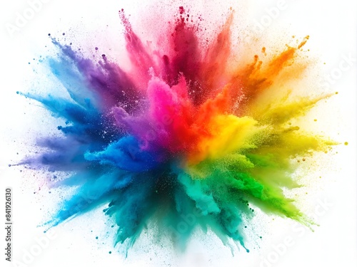 Multicolor Powder Explosion On White Background.