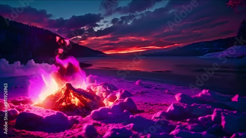 Wallpaper Mural On a frozen lake at night, enjoying a winter campfire, Torontodigital.ca