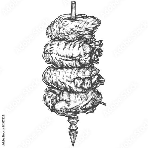 Hand-Drawn Meat Skewer: Vintage Engraving Style Culinary Illustration