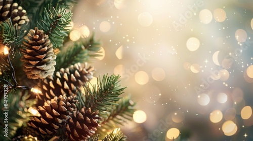 Christmas tree branches top view background