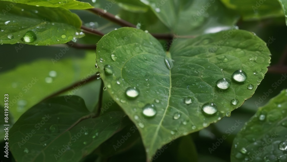 Close-up photography revealing the ephemeral beauty of rain on leaves Close-up photography revealing the ephemeral beauty of rain on leaves