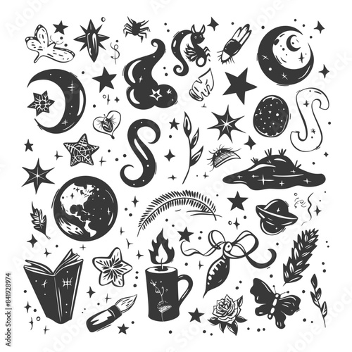 Esoteric Doodle Collection: Celestial, Mystical, and Magical Elements.