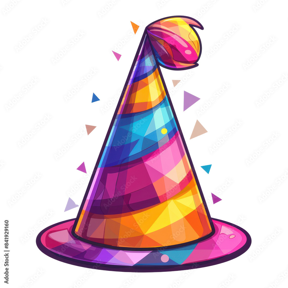 Vibrant Cartoon-Style New Year's Party Hat with Exaggerated Design on Transparent Background - Front View Illustration Vibrant Cartoon-Style New Year's Party Hat with Exaggerated Design on Transparent Background - Front View Illustration