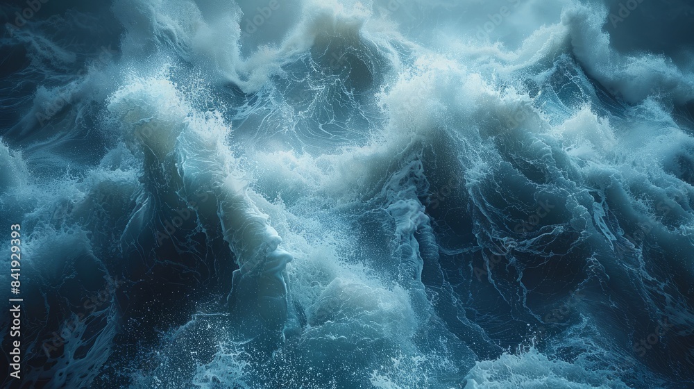 A large expanse of water with numerous powerful waves crashing and churning A large expanse of water with numerous powerful waves crashing and churning