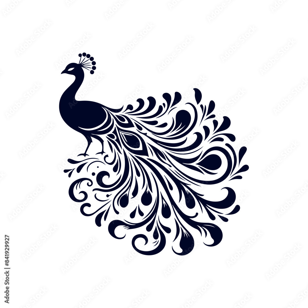 Fototapeta premium Peacock silhouette Clip art isolated vector illustration on white background
