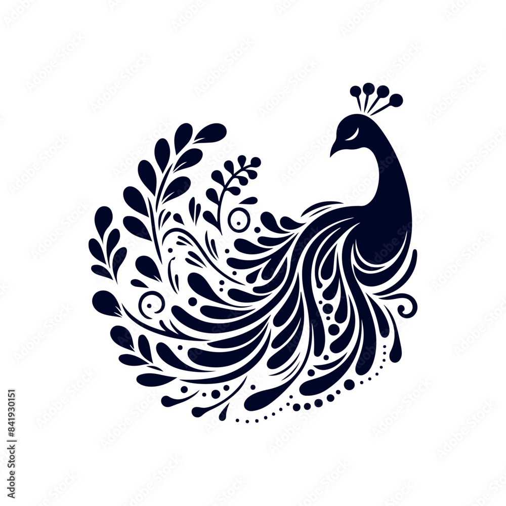 Fototapeta premium Peacock silhouette Clip art isolated vector illustration on white background