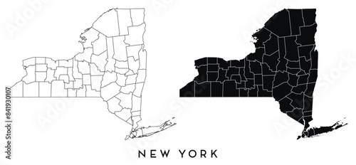 New York state map of regions districts vector black on white and outline