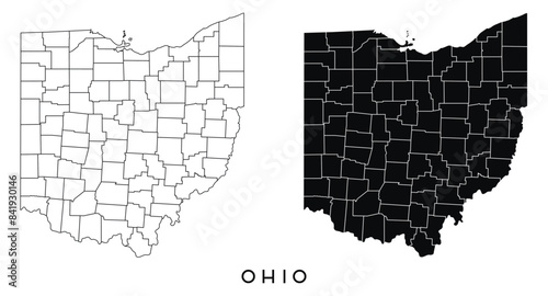 Ohio state map of regions districts vector black on white and outline
