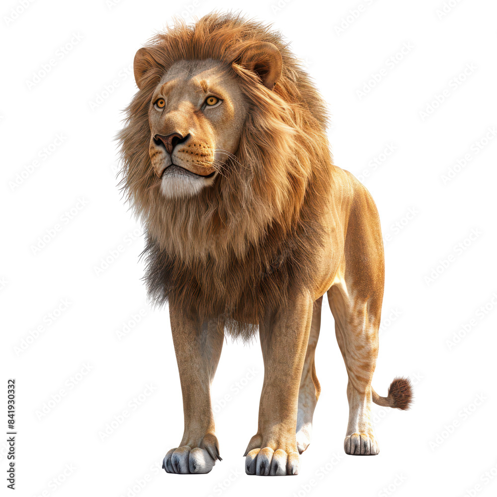 Obraz premium Majestic 3D Lion with Detailed Mane on Transparent Background in Perspective View