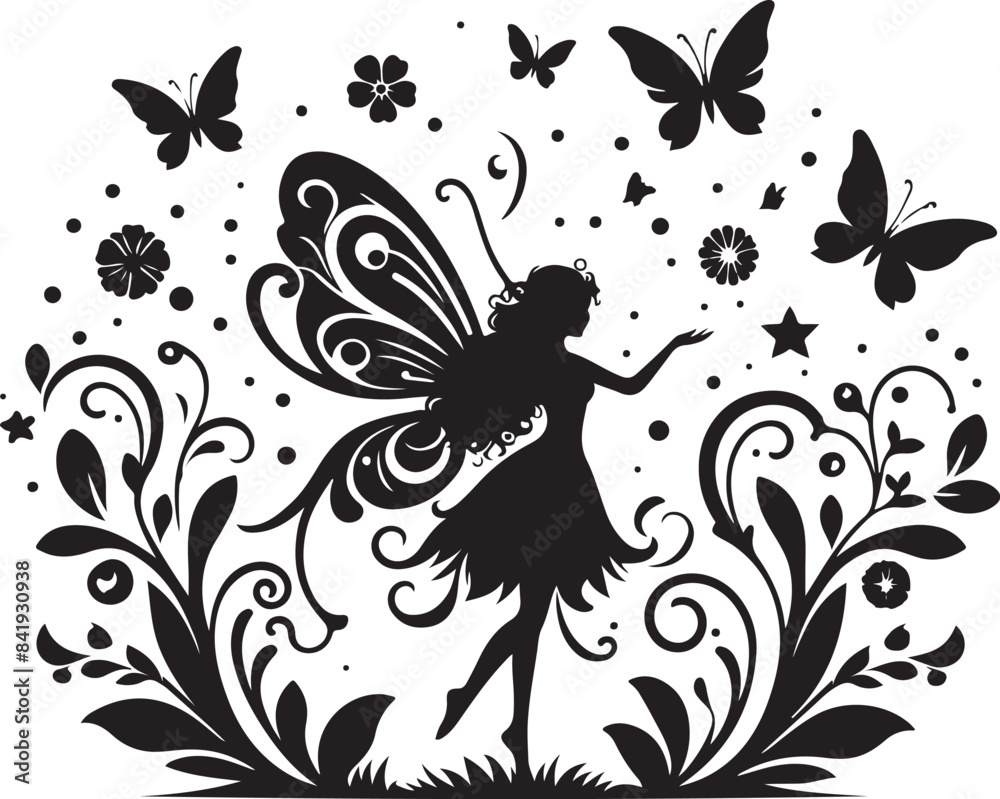 Obraz premium Cute fairy silhouette. Beautiful Fairy art. Fairy symbol illustration.