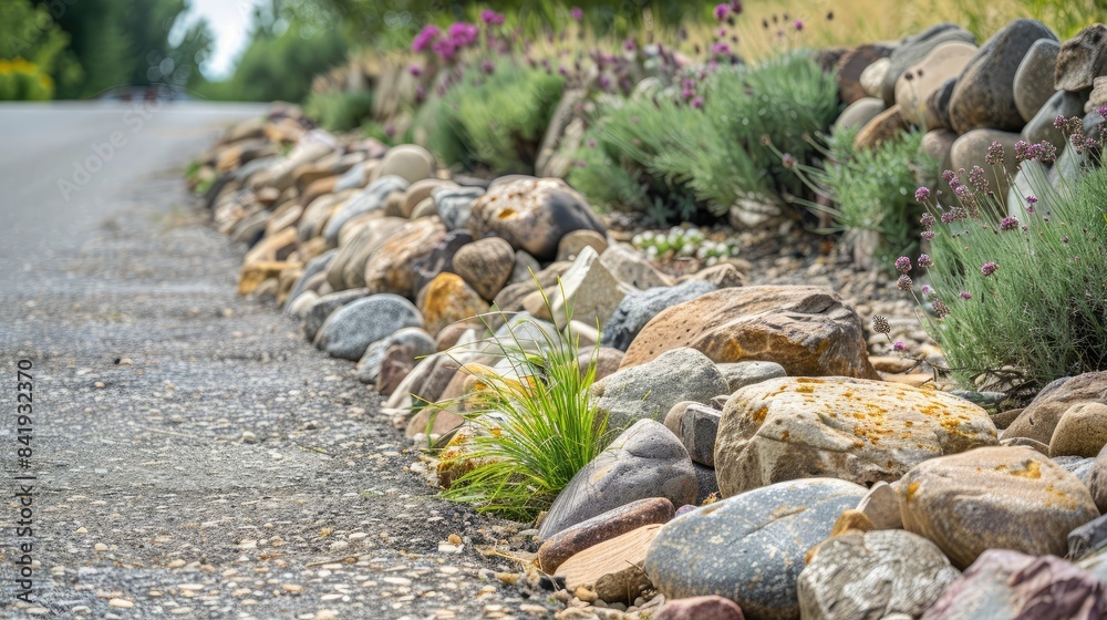 Obraz premium Rocks along the side of the paved road