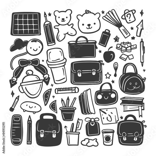 Cute School Doodle Collection: Hand-Drawn Vector Illustration of Stationery, Toys, and Supplies.