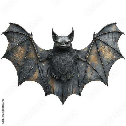 Spooky 3D Halloween Bat Model with Intricate Wings on Transparent Background - Front View