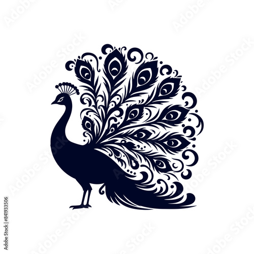 Peacock silhouette Clip art isolated vector illustration on white background