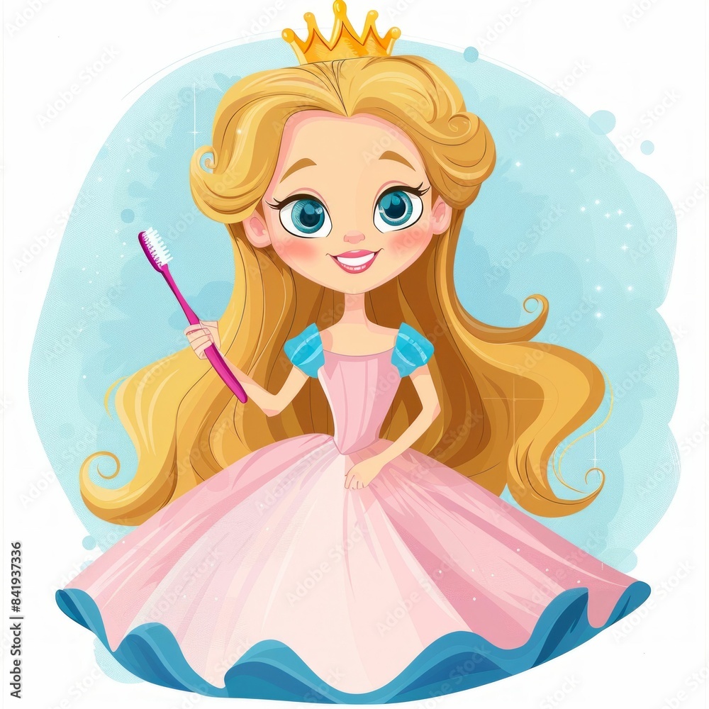 Dental Care Fairytale: Princess with Her Magic Toothbrush. Generative ai.