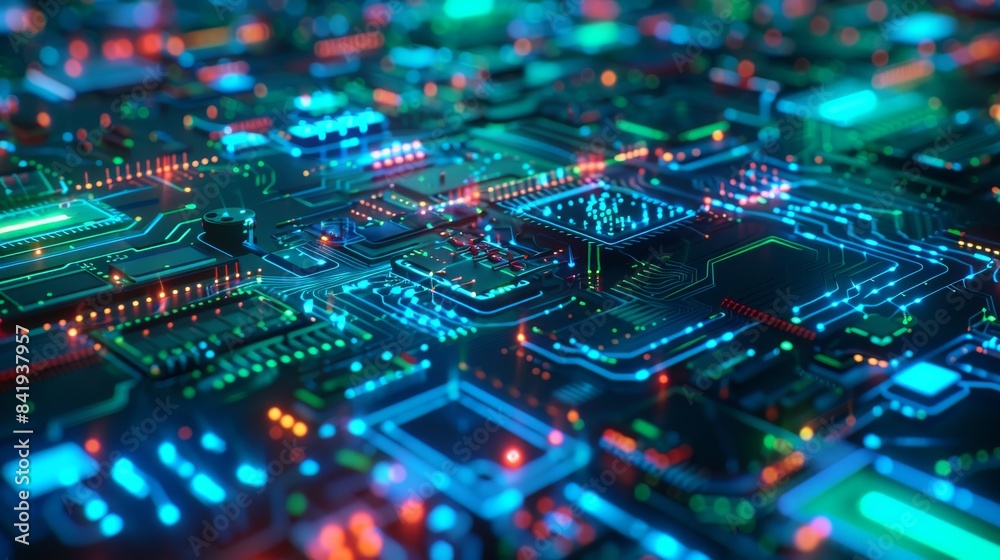 Obraz premium A computer chip with many small lights on it