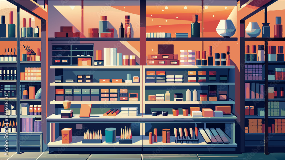 Modern Bookstore Interior with Warm Sunset Light Modern Bookstore Interior with Warm Sunset Light