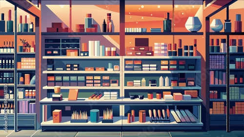 Modern Bookstore Interior with Warm Sunset Light