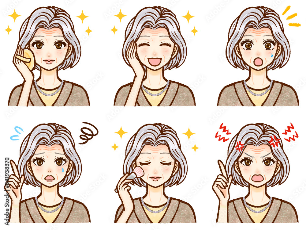 エレガントでお洒落なおばあさんのイラスト素材セット4