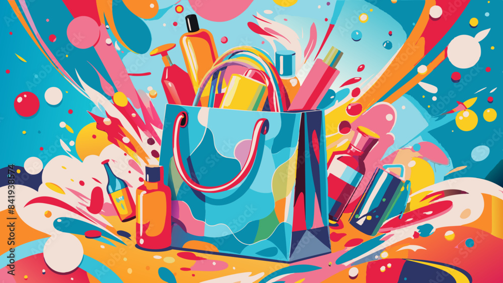 Obraz premium Vibrant Shopping Spree: Colorful Bags and Exciting Retail Explosion