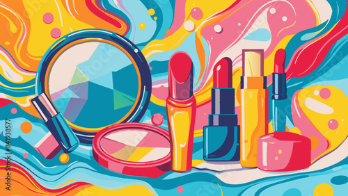 Vibrant Abstract Beauty Makeup Essentials Illustration