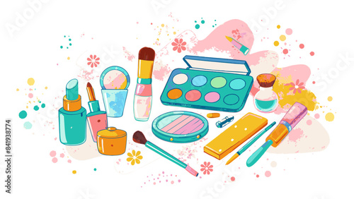 Colorful Cosmetic Products and Makeup Accessories Illustration