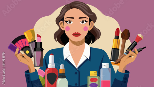 Multitasking Beauty Enthusiast Juggling Various Cosmetics Products